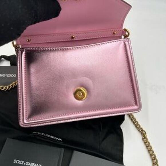 Women's Dolce & Gabanna pink leather top handle bejeweled bag made in Italy - Picture 14 of 16